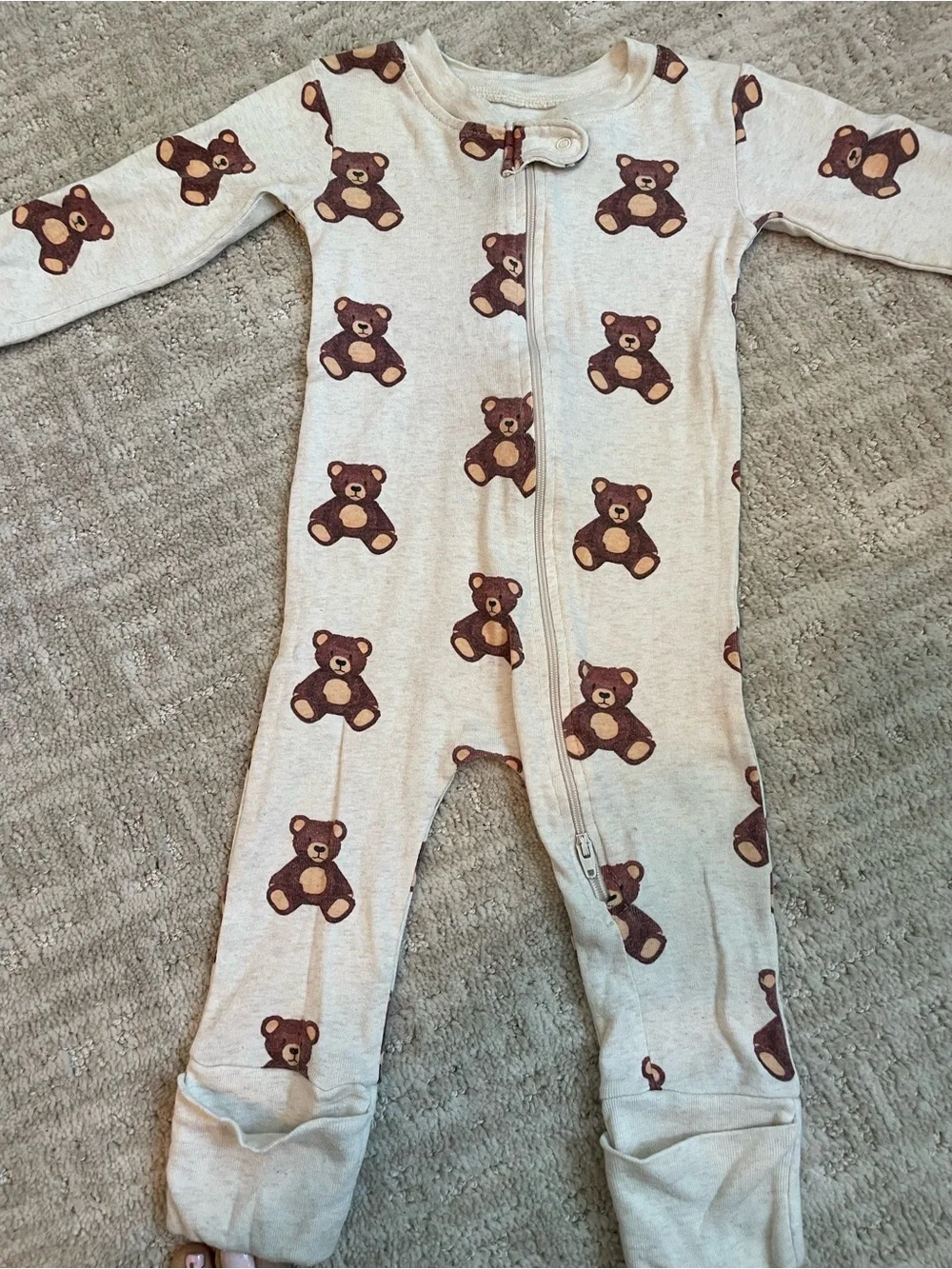 M+A Organic Cotton 3pc Fold Over Footed PJs Dog, Farm Animal, Teddy Bear Prints